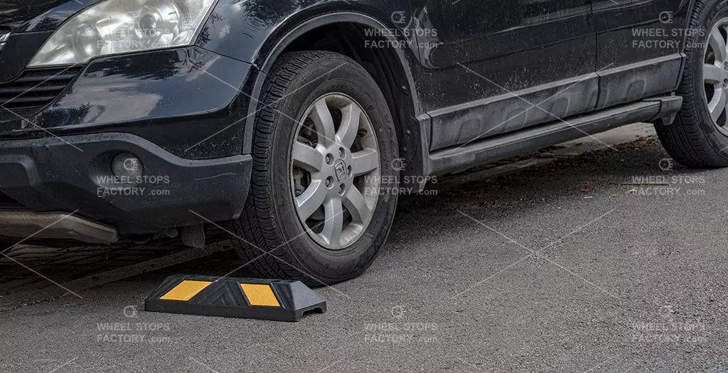 A 550 mm parking block used as car park safety equipment