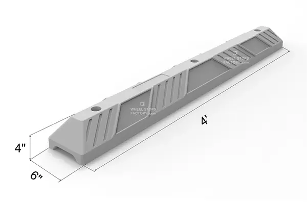 Parking kerb wheel stops of 4 feet dimensions used as car park safety equipement