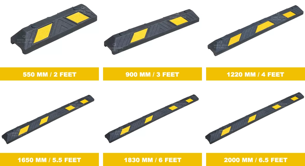 A comparison photo of 6 different tyre stoppers dimensions