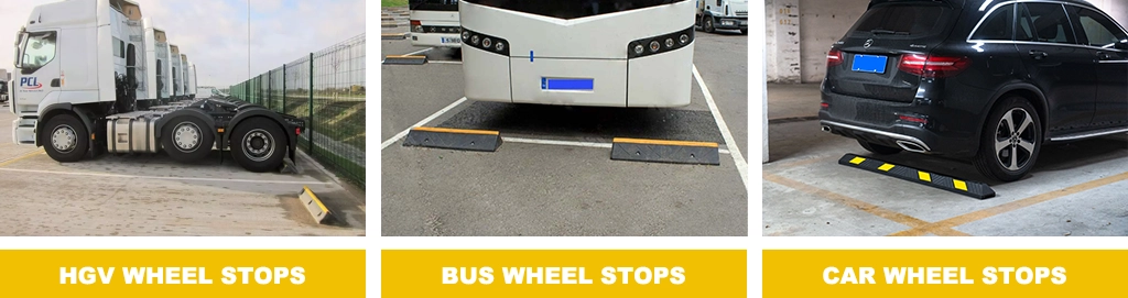 HGV wheel stops, bus wheel stops, and a rubber car wheel stop.